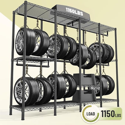 Raybee Heavy Duty Clothes Rack for Hanging Clothes,Clothing Rack with Shelves, Adjustable,76" W x 77" H x 18" D,Max Load 1150lbs,Black