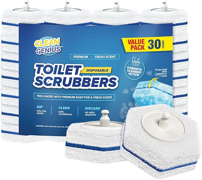 Disposable Prefilled Toilet Cleaning Scrubbers, 30 Count