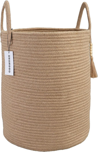 Rope Laundry Basket Laundry Hamper for Clothes Woven Storage Basket for Living Room Bedroom Boho Tall Rope Baskets for Blanket Toys Pillow Towels Baby Nursery Hamper Bin jute