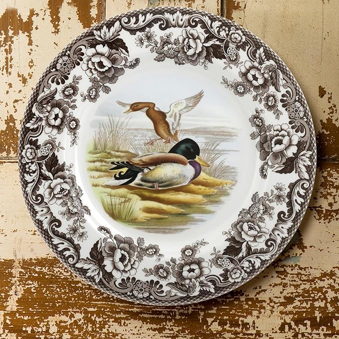 Spode Woodland Mallard Wildlife 10.5" Dinner Plate - Fine Earthenware, Dishwasher & Microwave Safe, Warm Oven to 225°F, Rustic Holiday Dining & Collectible Serving Plate - Made in England