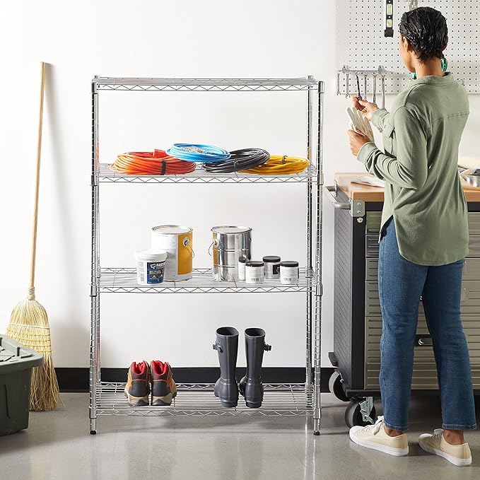 Amazon Basics 4-Shelf Adjustable Heavy Duty Steel Wire Rack Storage Shelving Organizer for Kitchen, Garage, 36" L x 14" W x 54" H, Chrome Silver