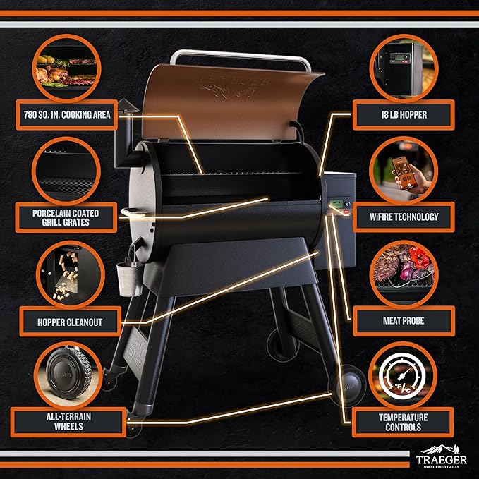 Traeger Grills Pro 780 Wood Pellet Smoker Grill, 6-in-1 BBQ Pellet Grill Combo, WiFi and App-Connected Electric Smoker, 780 Square Inches of Grilling Area, Temperature Control, Bronze Finish