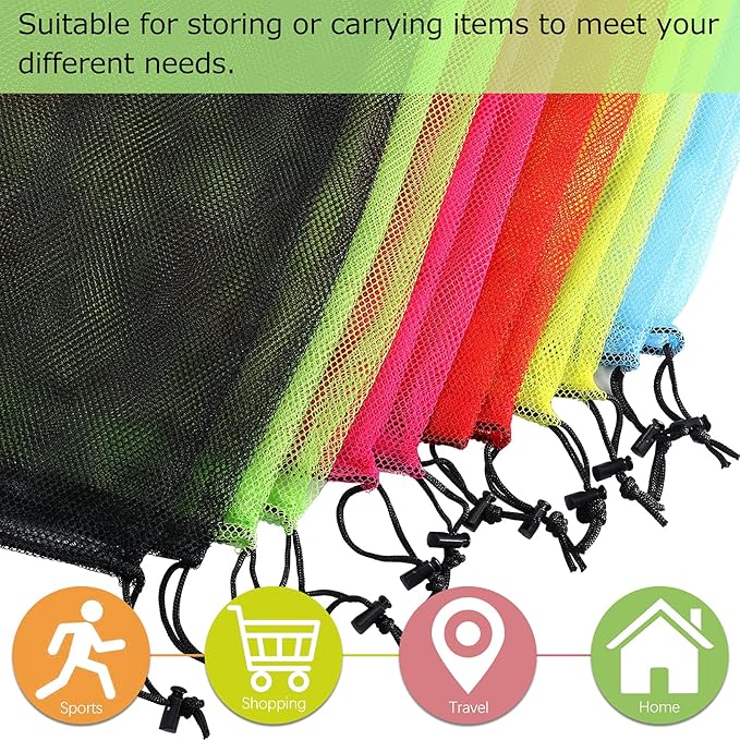 12Pcs Mesh Laundry Drawstring Bag,Nylon Drawstring Gym Bag with Cord Lock Closure 18"X24"