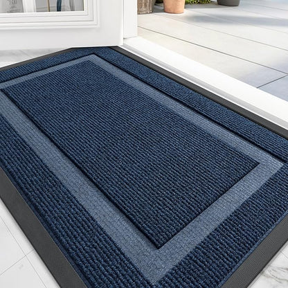 OLANLY Front Door Mat Indoor Outdoor Entrance, Waterproof All-Season, All-Weather Doormat, Sturdy Natural Rubber, Fade Resistant, Low Profile, Easy Clean Patio Porch Entryway Mat, 59x23, Blue