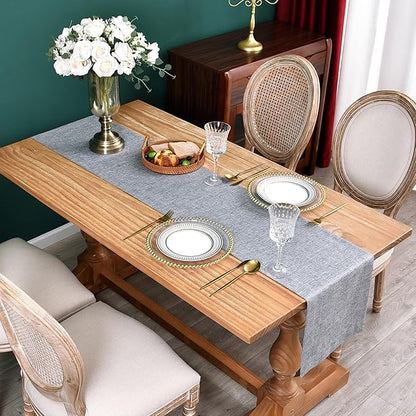 NEWISHER Farmhouse Rustic Table Runner Solid Grey Rectangular Table Runners Faux Linen Table Runner for Everyday Use Kitchen Dining Party Table 13x48 Inch