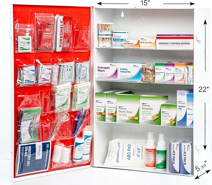 4-Shelf Metal 1st Aid Cabinet Class A, Large Capacity First Aid Wall Mount Medicine Cabinet, Secure Metal Med Box with Easy Access, Exceeds OSHA/ANSI Z308.1 2015, Over 775-Pieces