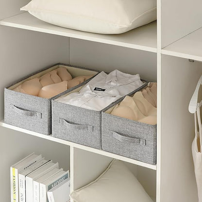 Linen Folding Storage Bins, 3 Pack Large Storage Baskets, Washable, Clothing Storage Bins with Handle, Closet Organizer for Storage Sweater,Sheets(dark grey, 16"x9½"x6¾")