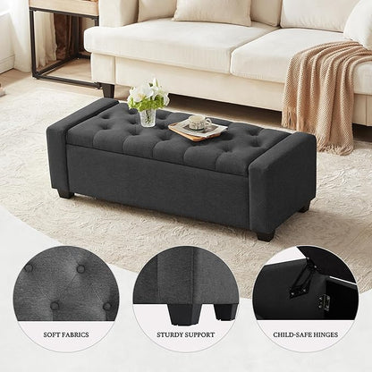 48" Ottoman with Storage, Storage Ottoman Bench with Safety Hinge, Upholstered Entryway Bench with Seating for Bedroom, Living Room, Holds up to 330 lb, Dark Gray