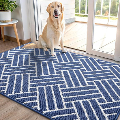OLANLY Indoor Door Mat, 40x32 Inch, Dirt Resistant and Absorbent, Non-Slip Rubber Backing Floor Mats, Easy Clean Low-Profile Doormat for Entryway, Front Door, and Inside Entrance, Navy