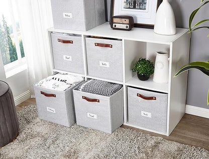 DECOMOMO Storage Cubes, 13x13x13 Storage Cube Bins with Labels, Fabric Organizer Bins (13" / 6pcs, Light Texture Grey)