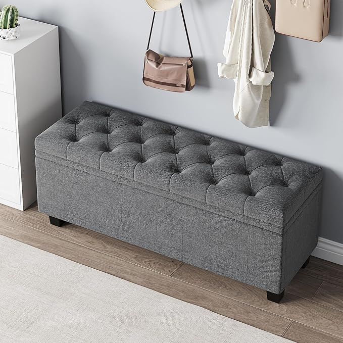 Maupvit Ottoman with Storage, Ottoman Bench with Lift Top, Upholstered Storage Bench with Hinged Lid, Bedroom Bench with Seating, Foot Rest Stool (Darkgray)