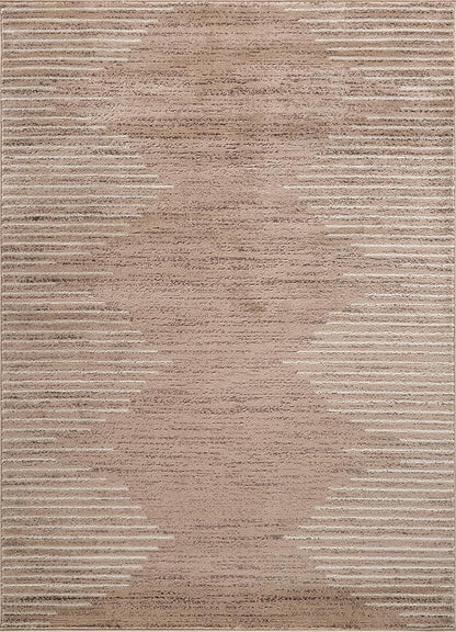 Rugshop Bohemian Stripe Stain Resistant High Traffic Living Room Kitchen Bedroom Dining Home Office Area Rug 5' x 7' Beige