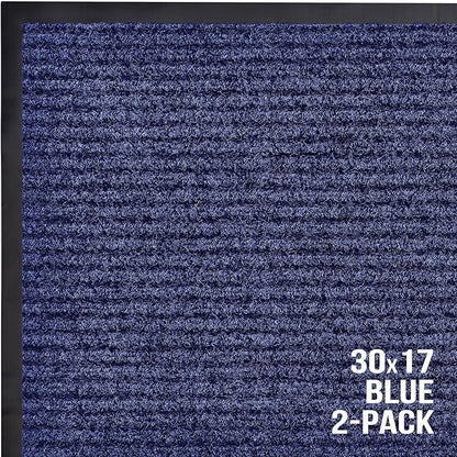 Sierra Concepts Front Door Mat Welcome Floor Mats - Entryway Indoor Outdoor Entrance Dog Doormat, Patio, Porch, Muddy Shoe, Inside Outside Low Profile, 30x17 inches, 2-Pack Blue