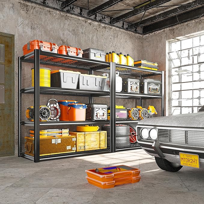 REIBII 40" W Garage Shelving 2240 LBS Storage Shelves Adjustable Heavy Duty Shelving 4 Tier Metal Shelves for Storage 59.5"H Metal Shelf for Pantry Basement Warehouse 40"W × 19.5"D × 59.5"H, 4 Pack